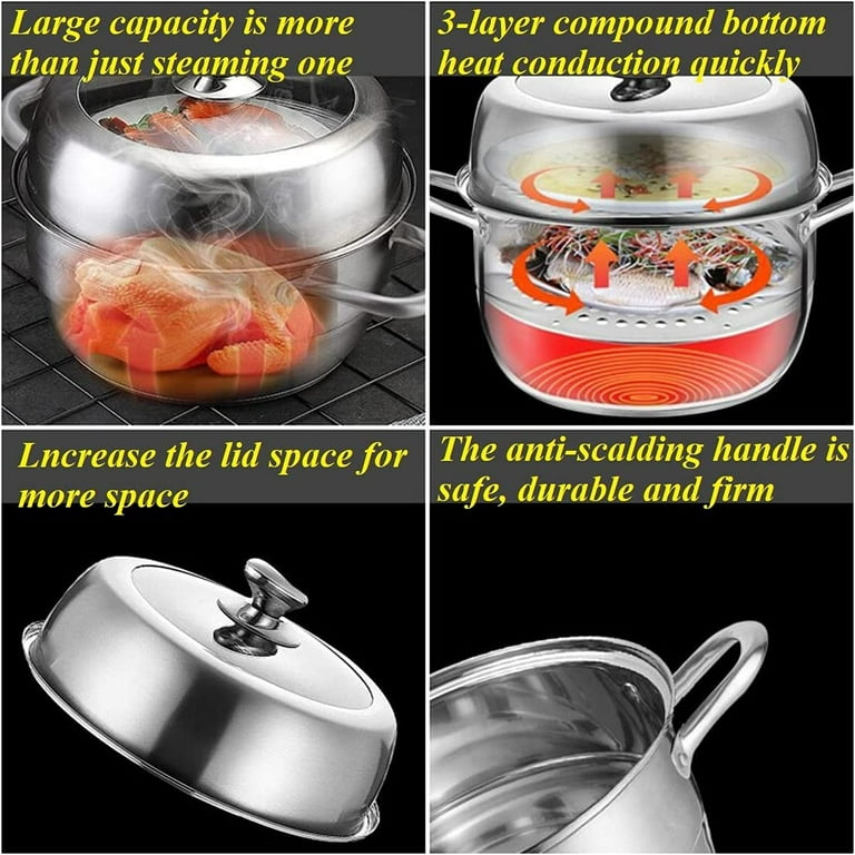 Nuolux Steamer Pot Cooking Steamvegetable Momo Seafood Insert Pan Large Stainlesspots Steel Cookware Steaming Tier 3 Tamale, Size: 27.3X27.3CM