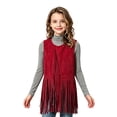 thumbnail image 3 of GiLiling Girl's Faux Suede Tassel Vest Tops Sleeveless Kids Vests Western Retro Boho Waistcoat Cowgirl Jacket Cardigan (Red, 13-14 Years), 3 of 7