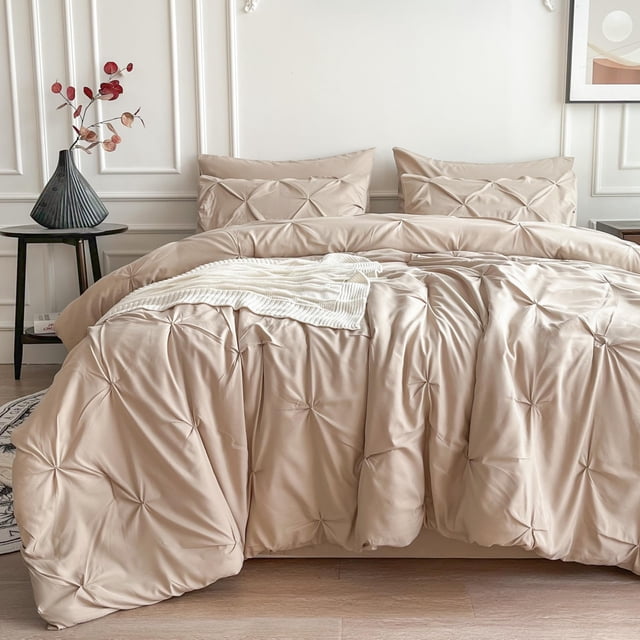 Juego de ropa de cama Maple&Stone Queen, 7 piezas, color beige Pintuck