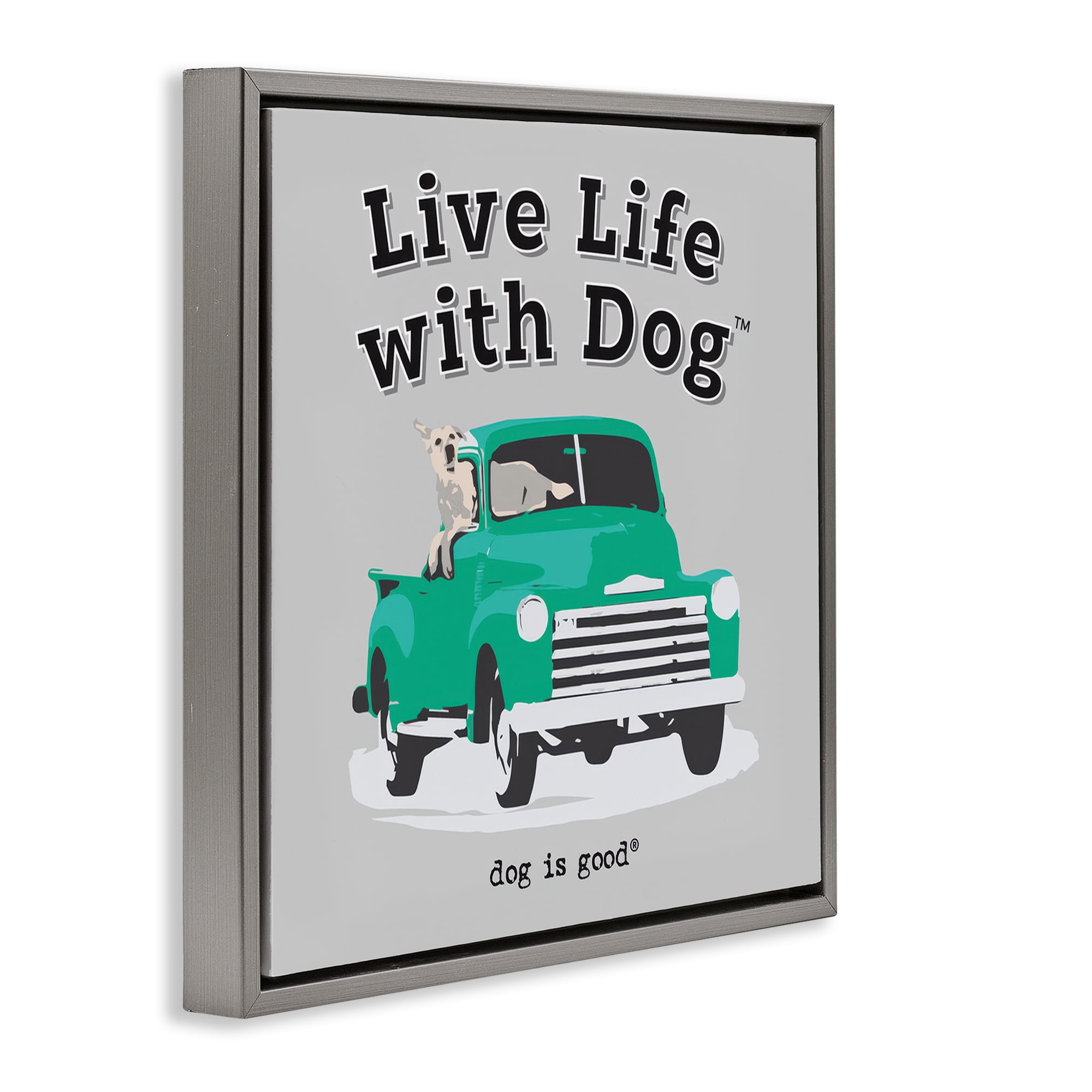 Stupell Industries Dog in Pickup Truck Animals Painting Gray Floater Framed Canvas Art Print Wall Art, 18 x 18