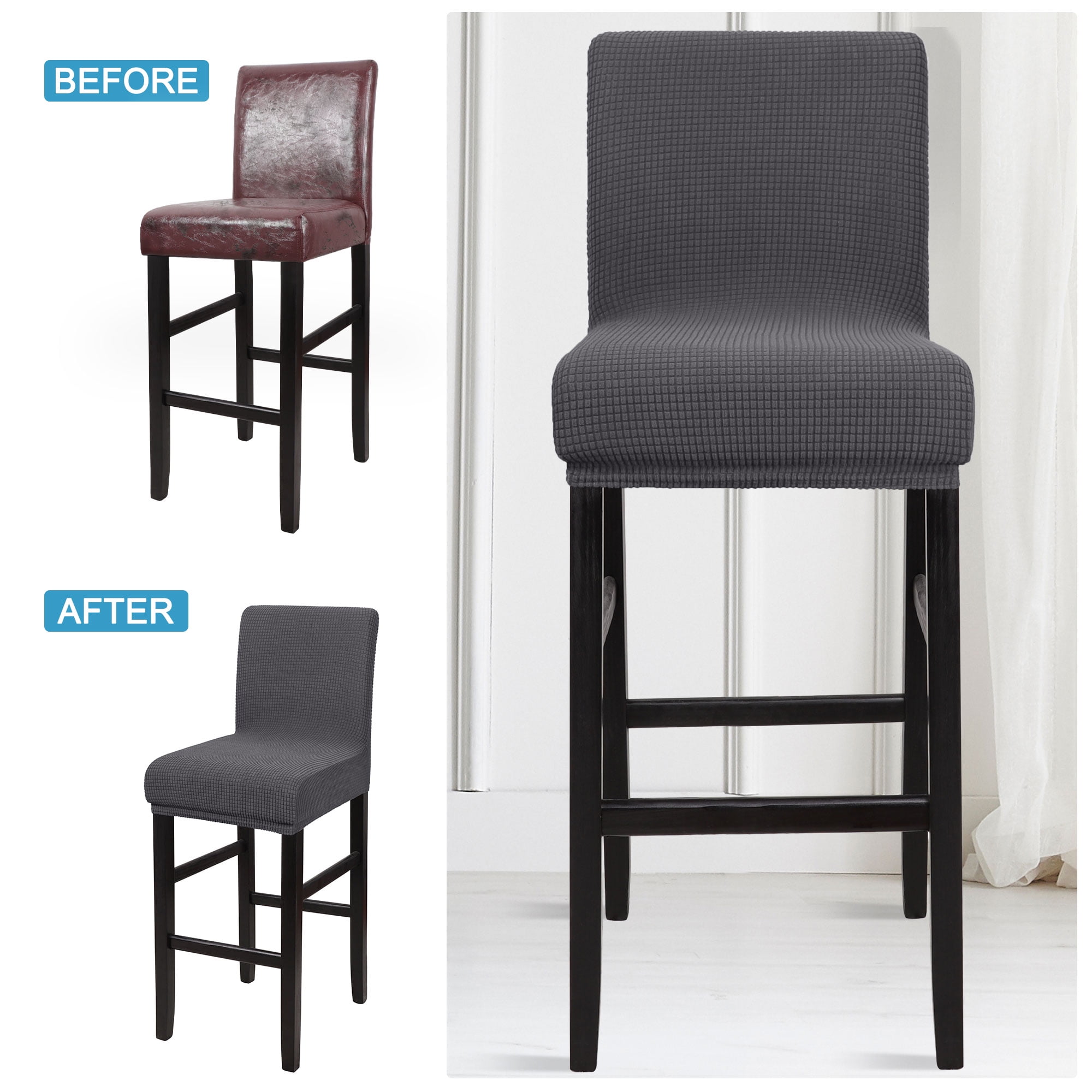Unique Bargains Polyester Stretch Bar Stool Covers Elastic Band Mid Back Chair Slipcover Grey 4 Pcs