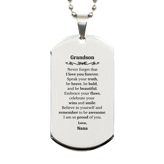 Grandson Silver Dog Tag, Never forget that I love you forever, Inspirational Grandson Birthday Unique Gifts From Nana