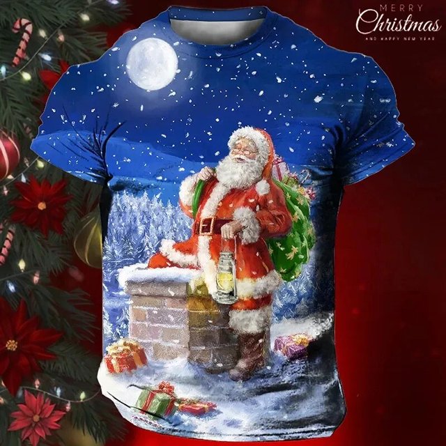 Camiseta de hombre Feliz Navidad alfabeto Santa 3d impreso manga corta cuello redondo pulóver ropa de hombre de gran tamaño camisetas de dibujos animados