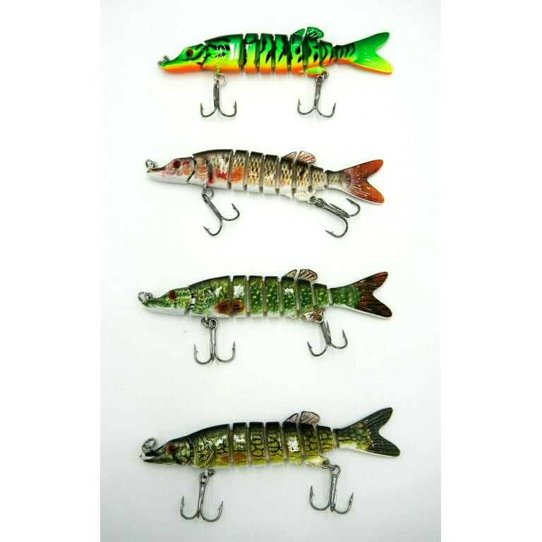 Realistic Pike Pickerel Fishing Lure Bait Multi Jointed Crank 8 Segments 4Pack