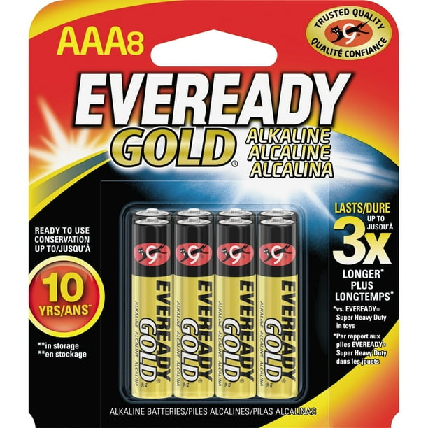 Eveready, EVEA92BP8, Gold Alkaline AAA Batteries, 8 / Pack, Red