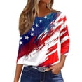 thumbnail image 2 of 250th Anniversary USA Shirts for Women 3/4 Sleeve T Shirts Loose USA Flag Print Pullover Independence Day Patriotic Tops 4th of July Celebration Party Round Neck Blouses Blue S, 2 of 5