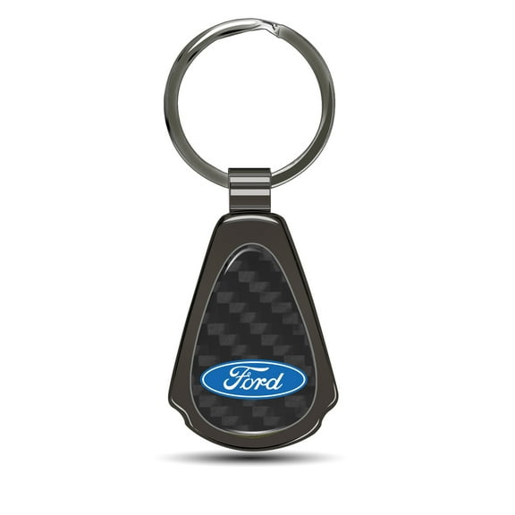 Ford Logo Real Black Carbon Fiber Gunmetal Black Metal Teardrop Key Chain