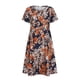 thumbnail image 4 of ICHUANYI Clearance Fashion Casual Summer Round Neck Floral Dress Short Sleeve Women A-Line Women's Dress Dresses(Orange, XL) ICHUANYI WER2023081201666, 4 of 8