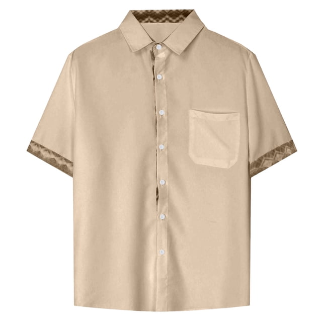Ramiter Shirt Men Men's Summer Short Sleeve Button Down Shirts Khaki,2XL