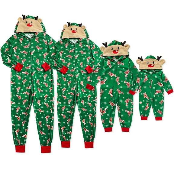 Babibeauty Christmas Family Matching Hoodie Pajamas Reindeer Romper Jumpsuit Zipper Pjs