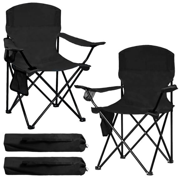 FREESKY Camping Chair 2 Pack Outdoor Folding Chairs with Cooler Bag & Side Pocket Portable Lightweight Chair, Black