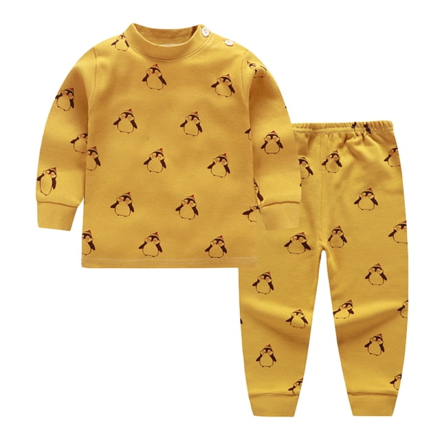 WEIYLL Autumn Outfits for Boys 2025 Children Long Sleeve Pajamas Print Shirt Tops Pants 2Pcs Child Kids Yellow Suits 4-5 Years