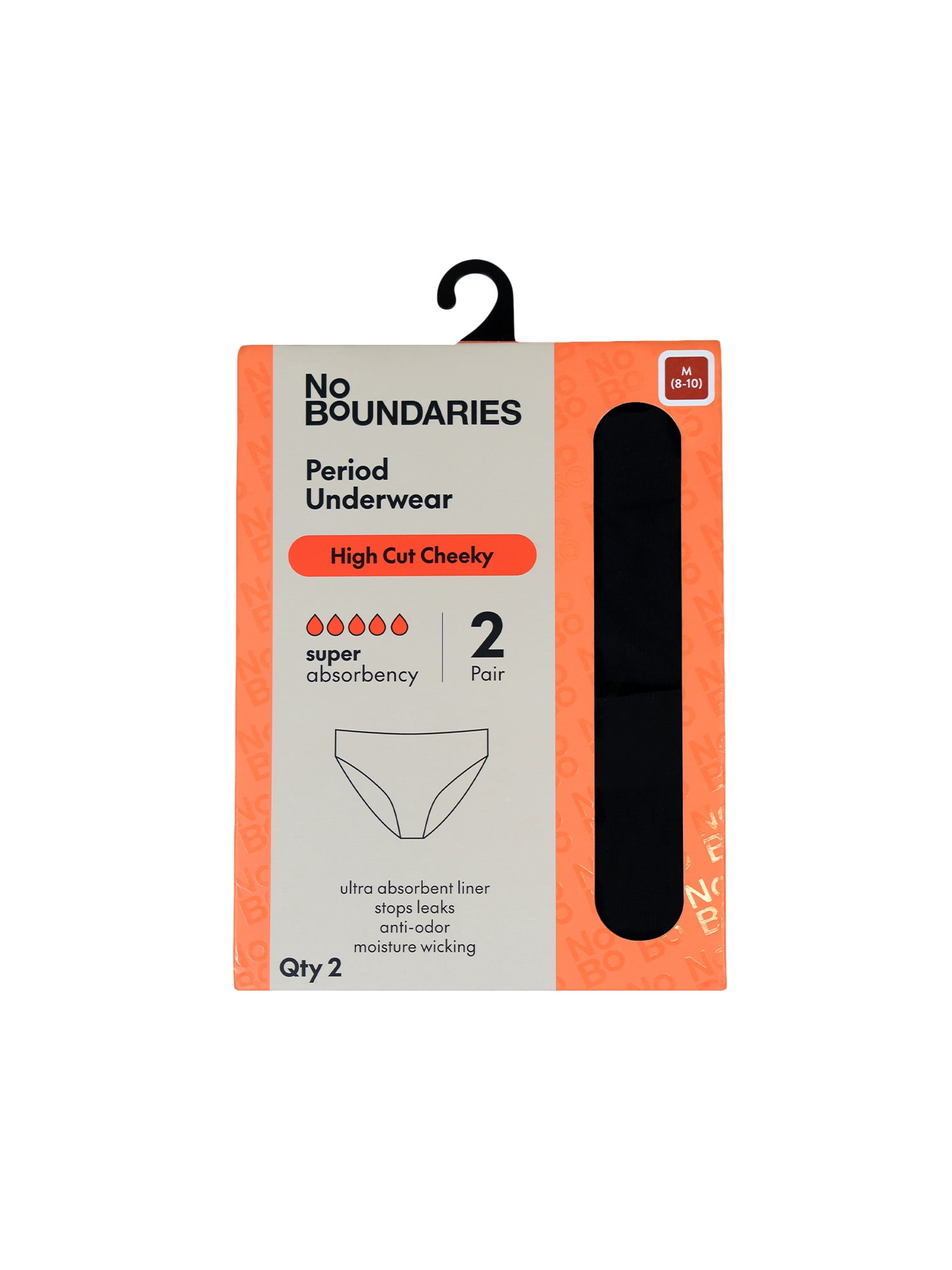 No Boundaries High-Rise Cheeky Super Absorbency Period Underwear, XS - XXL, 2 Pack