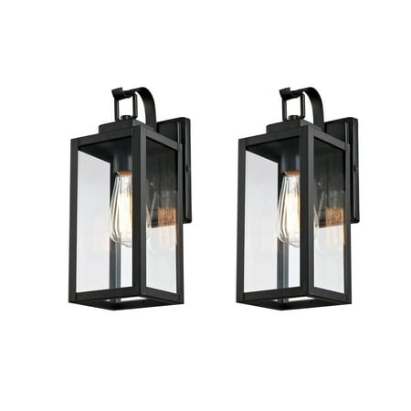 Matte Black Wall Mounted Outdoor Light Fixtures  Porch Light with Clear Glass  Wall Sconces Set of 2