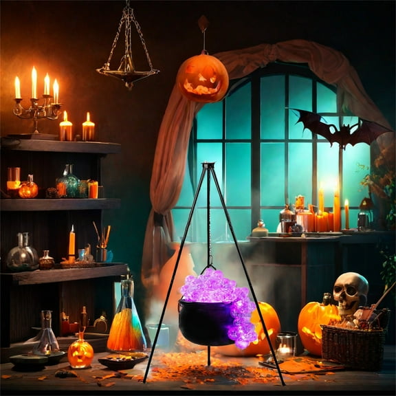 Witch Cauldron Bubble Set, LED Light-Up Witch Jar and Bubbling Cauldron Kit, Indoor Halloween Party Decor, Spooky Witchcraft Display for Halloween Events
