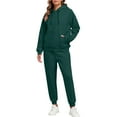 thumbnail image 2 of Lumtrix Two Piece Sweatsuits Hoodies For Women Pullover Oversized Hoodie Set Tracksuit Long Sleeve Tops Sweatpants with Pockets Dark Green 2XL, 2 of 6
