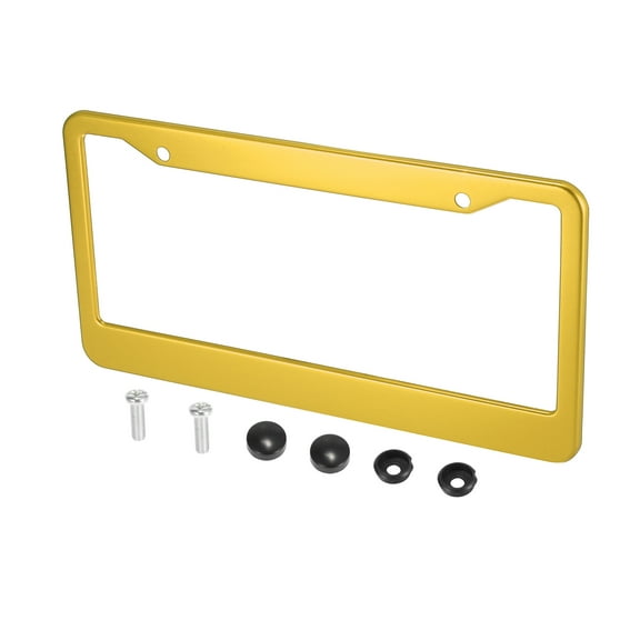 Aluminum Alloy License Plate Frame Cover 2 Hole for Car Front Rear License Plate Holder with Screws Caps Gold Tone