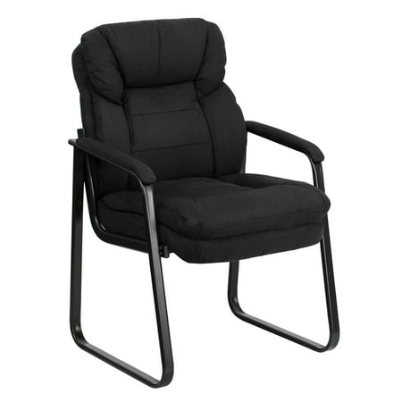 UPC: 0847254021944 | Flash Furniture Isla Black Microfiber Executive Side Reception Chair with Lumbar Support and Sled Base