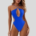 thumbnail image 2 of XUELUO Womens One-Piece Swimsuits Solid Color Sexy Cut Out Backless Monokini Swimsuit Swimwears Beachwear,Blue,M, 2 of 5