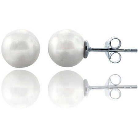- Genuine Gemstone 8mm Stud Earrings in Sterling Silver, Pearl