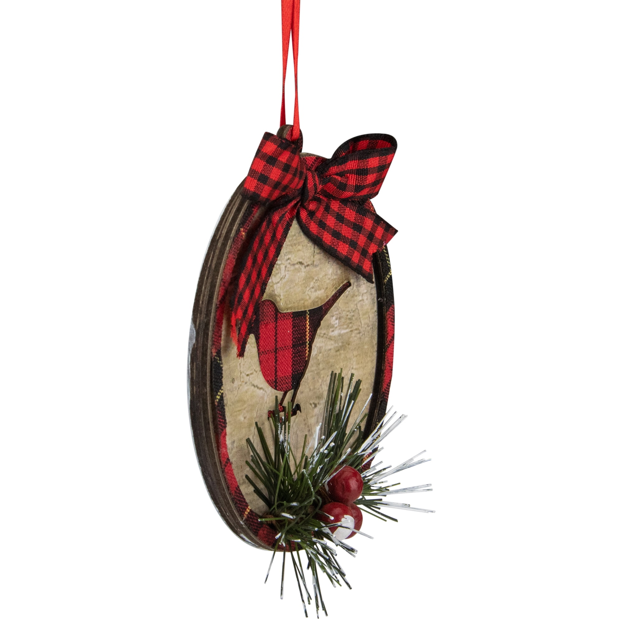 Ornement de Noël disque avec oiseau, 5 x 6'' - Décors Véronneau