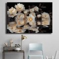 thumbnail image 4 of Mudket White Peony Flowers with Gold Accents Canvas Wall Art, Framed Floral Print, Ready to Hang Wall Decor for Living Room, Luxury Black Background Artwork - 12"L x 8"W, 4 of 10