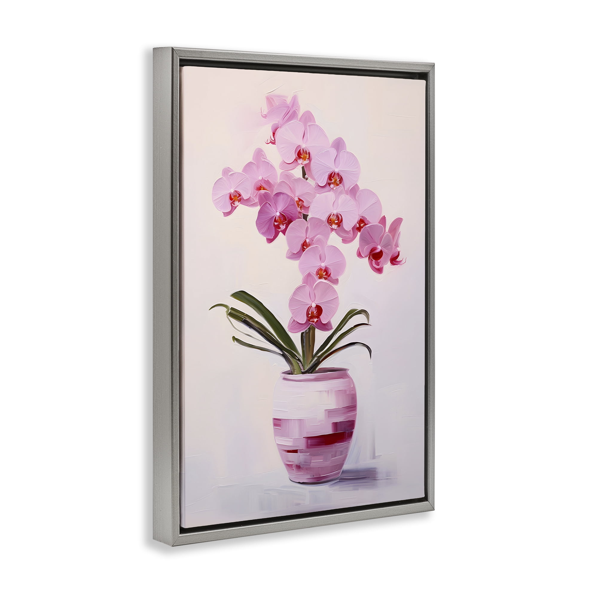 Stupell Industries Rosy Pink Orchid Botanical & Floral Painting Gray Floater Framed Art Print Wall Art, 17 x 25