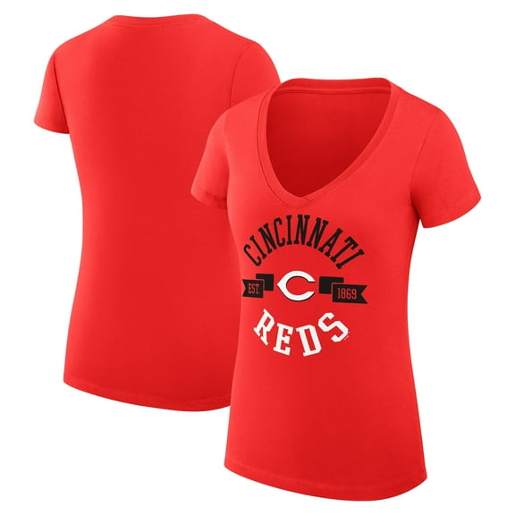 Women's G-III 4Her by Carl Banks Red Cincinnati Reds Super-Slim Fit Lightweight City Graphic V-Neck T-Shirt