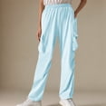 thumbnail image 2 of Wide Leg Sweatpants For Women Solid Color Pleated Elastic Waistband Pocket Sports Casual Light Blue Joggers Pants (S), 2 of 8