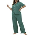thumbnail image 2 of Gufahion Plus Size Pajamas for Women Set Button up Short Sleeve Top and Long Pants Sleepwear Ruffle Loungewear Pajamas with Pocket, 2 of 4