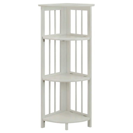 38.75 in. White Wood 4-Shelf Etagere Corner Bookcase