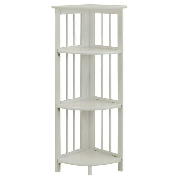 38.75 in. White Wood 4-Shelf Etagere Corner Bookcase