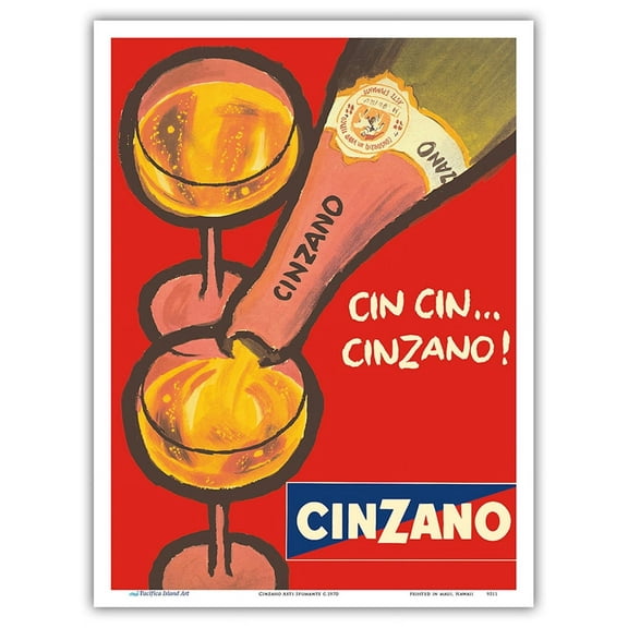 Cin Cin Cinzano - Asti Spumante - Italian Sparkling Wine - Vintage Advertising Poster c.1970 - Master Art Print (Unframed) 9in x 12in
