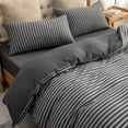 thumbnail image 6 of Pure Era Reversible Striped Jersey Cotton 3 Pcs Duvet Cover Set Ultra Soft Home Bedding Sets (1 Duvet Cover+ 2 Pillow Shams) Charcoal Black Grey Queen, 6 of 8