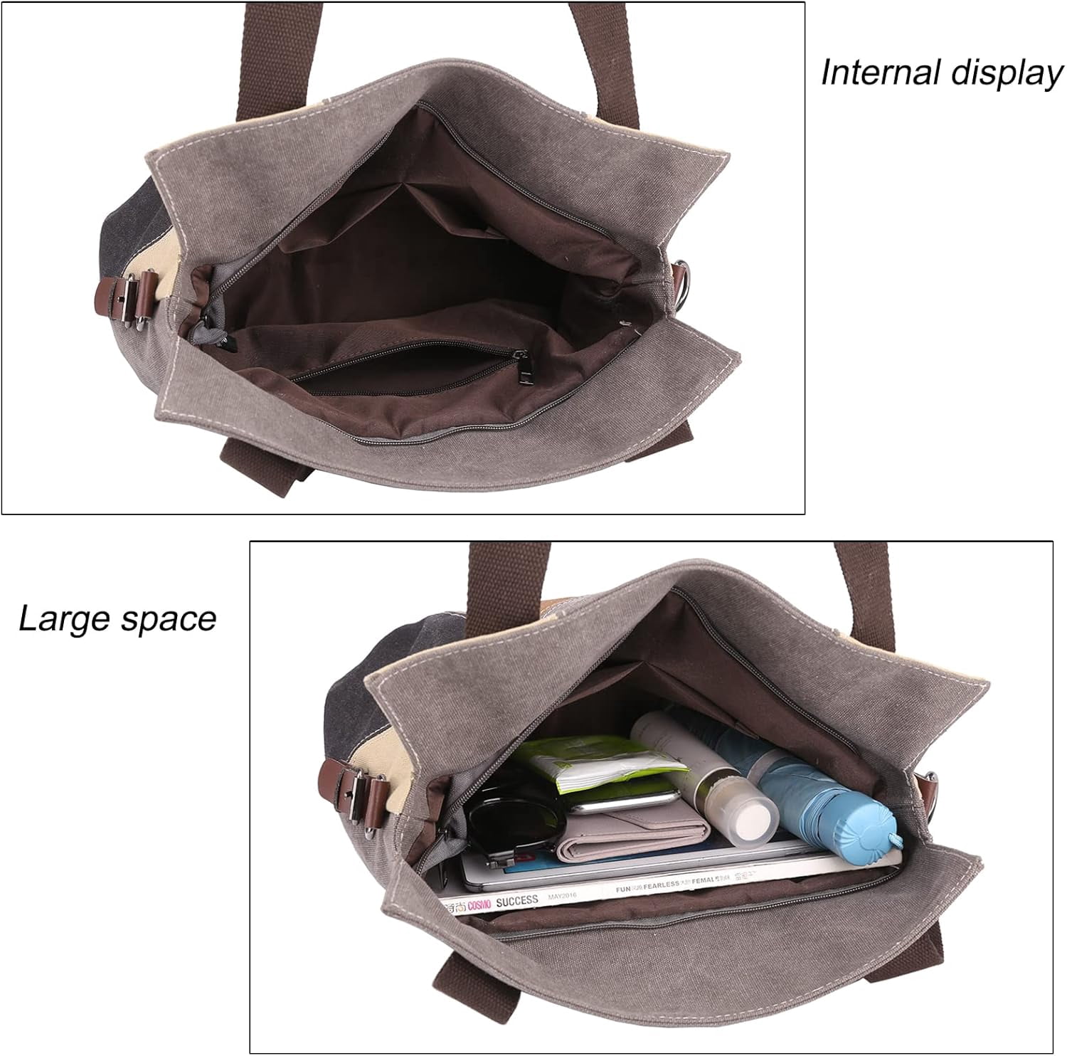 Women's Canvas Tote Purse for Work,Medium Casual Multi Pocket Crossbody Tote Bag with Shoulder Strap