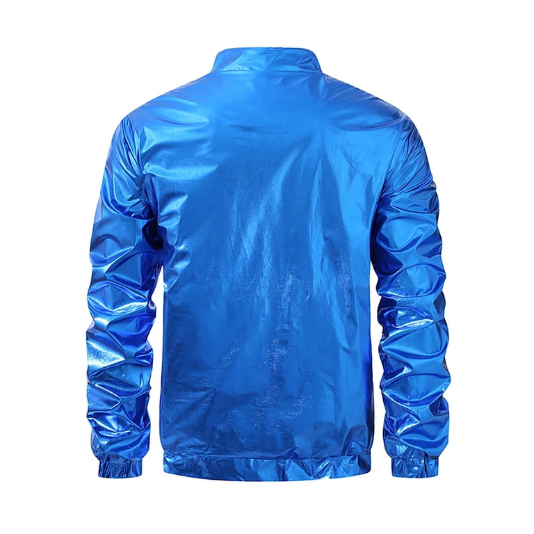 JOGAL Heren metallic pailletten jas jaren 70 Baseball bomberjack disco nachtclub party kostuum, zilver, XXL JOGAL Heren metallic pailletten jas jaren 70 Baseball bomberjack disco nachtclub party kostuum, zilver, XXL
