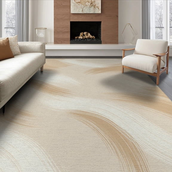 ODIKA 8'x10' Washable Area Rug Non-Shedding, Easy Care, Abstract Sweeping Motifs Transitional Contemporary Dining Neutral for King Size Bedroom Under Bed, Master Suite