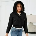 thumbnail image 6 of FNFYFH Womens Cropped Puffer Jacket Zip Up Padded Coat Hooded Short Quilted Jackets Casual Down Coats with Faux Fur Hood, 6 of 10