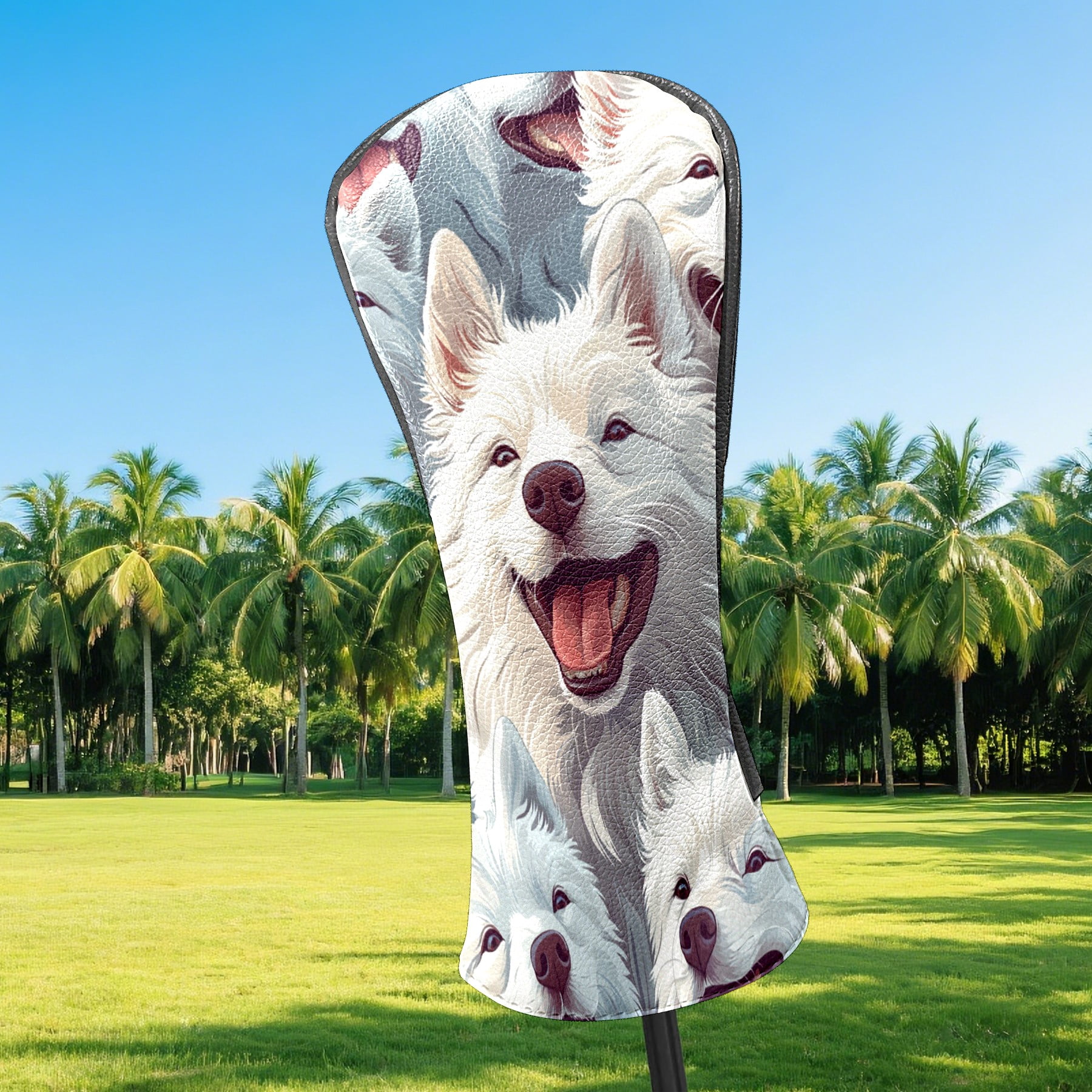 Golf Club Covers PU Leather Waterproof Head Covers for Fairway Woods Hybrids Cute Samoyed