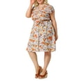 thumbnail image 4 of GRACE & GRANDEUR Robe d'Été pour Femme Grande Taille Manches Courtes Col en V Robe Midi à Fleurs 3X Indigo Clair, 4 of 6