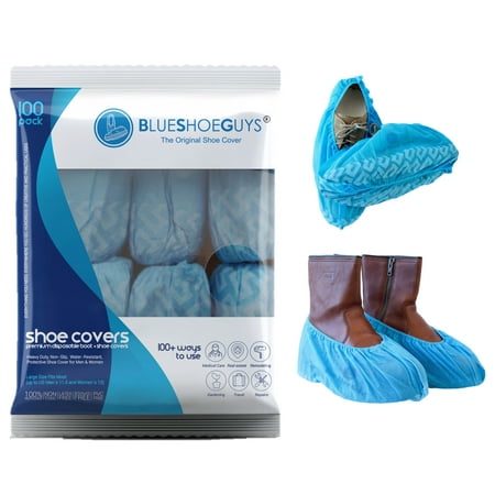 Blue Shoe Guys Premium Disposable Shoe Covers, 60 Pack | Durable, Water Resistant, Non-Slip, Heavy Duty Boot Booties | Non-Toxic, Reusable (Large Size - up to US Men 11 & US Women’s