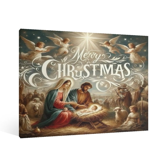 Vintage Jesus Nativity Scene Canvas Wall Art Paint , Christian Jesus Wall Art Decor,Christmas Wall Religious Artwork for Prayer Church Home Living Room,Bedroom Wall Decor Framed