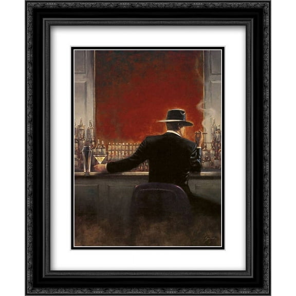 Cigar Bar 2x Matted 11x13 Black Ornate Framed Art Print by Brent Lynch