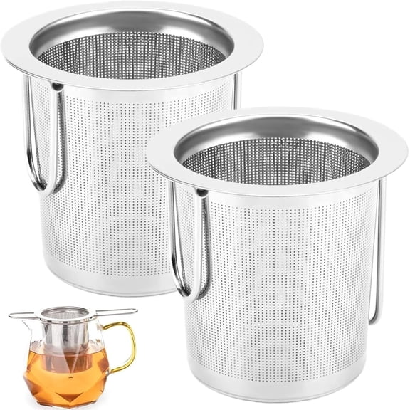 RUseeN 2 Pack Tea Strainer, Stainless Steel Tea Infuser Basket Sitting in Mugs, Tea Infusers for Loose Tea, Fine Mesh Tea Diffuser Long-Handled Tea Strainers Filters, Tea Steeper for Leaf