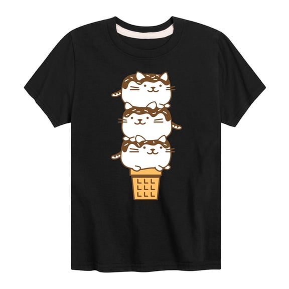 Instant Message - Kawaii Cat Ice Cream Cone Short Sleeve Graphic T-Shirt