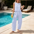 thumbnail image 5 of DYTTDG Women's Gingham Print 2-Piece Outfit | Sleeveless Round Neck Top & Elastic Waist Wide Leg Pants Set with Pockets, Casual Lounge Set, 5 of 7
