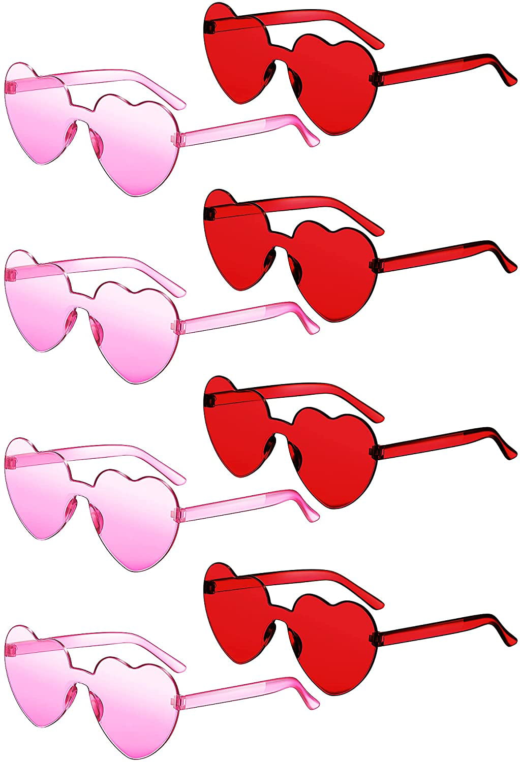 8 Pairs Heart Shape Rimless Valentines Sunglasses Candy Color Frameless One Piece Love Glasses for Women Party Favor 