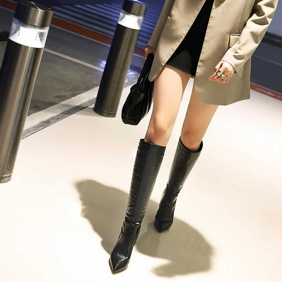 Tejiojio Clearance Fashion Large Size Boots Women Autumn Long Tube High Heels Shoes Boots Pointed Boots Knight Boots