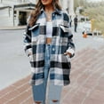 thumbnail image 2 of HAiming Women's Plaid Woolen Coat Winter Casual Long Sleeved Lapel Button down Loose Medium Long Jacket with Pocket, 2 of 6