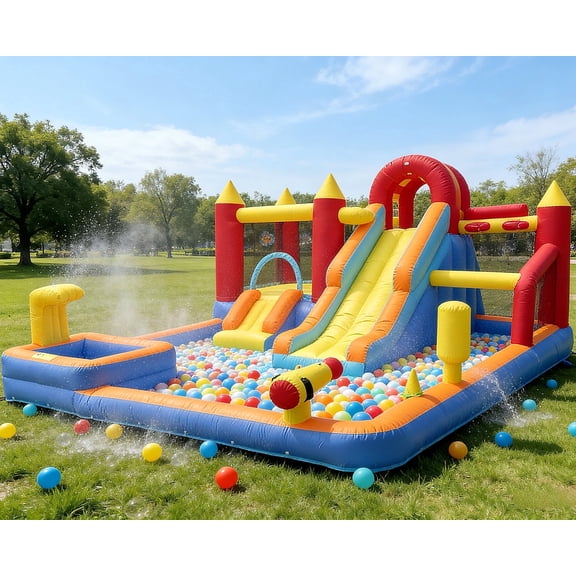 Sunnyfree XXL Inflatable Bounce House 9 in 1 for Kids 3 , 15x13FT Oversized Inflatable Water Slide Park, Indoor/Outdoor Bounce Castle w/ Blower